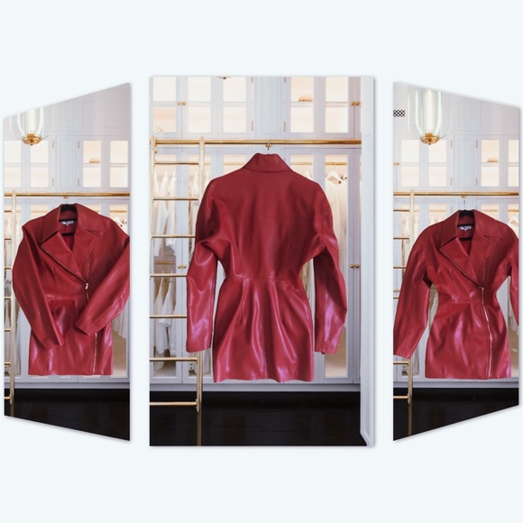 'CARDI-B' Red Vegan Leather Jacket Dress - Picture 8 of 12
